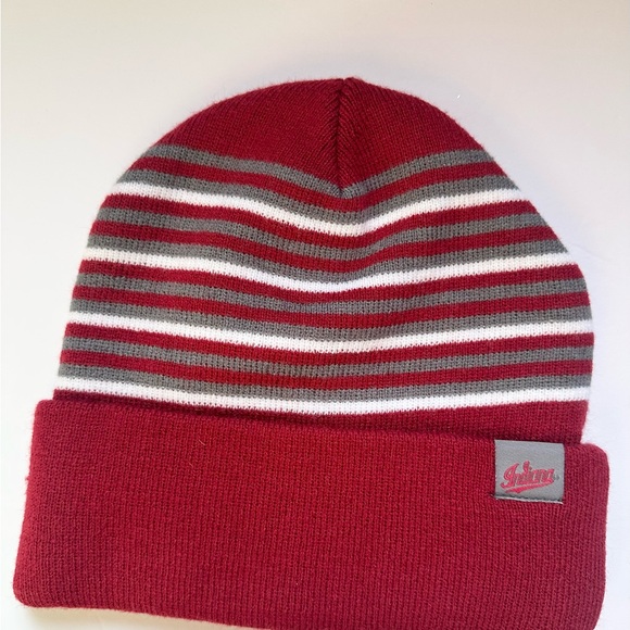 Indiana Hoosier Knit Striped Cuffed  Beanie Hat Red Gray one Size Unisex Adult - Picture 2 of 4